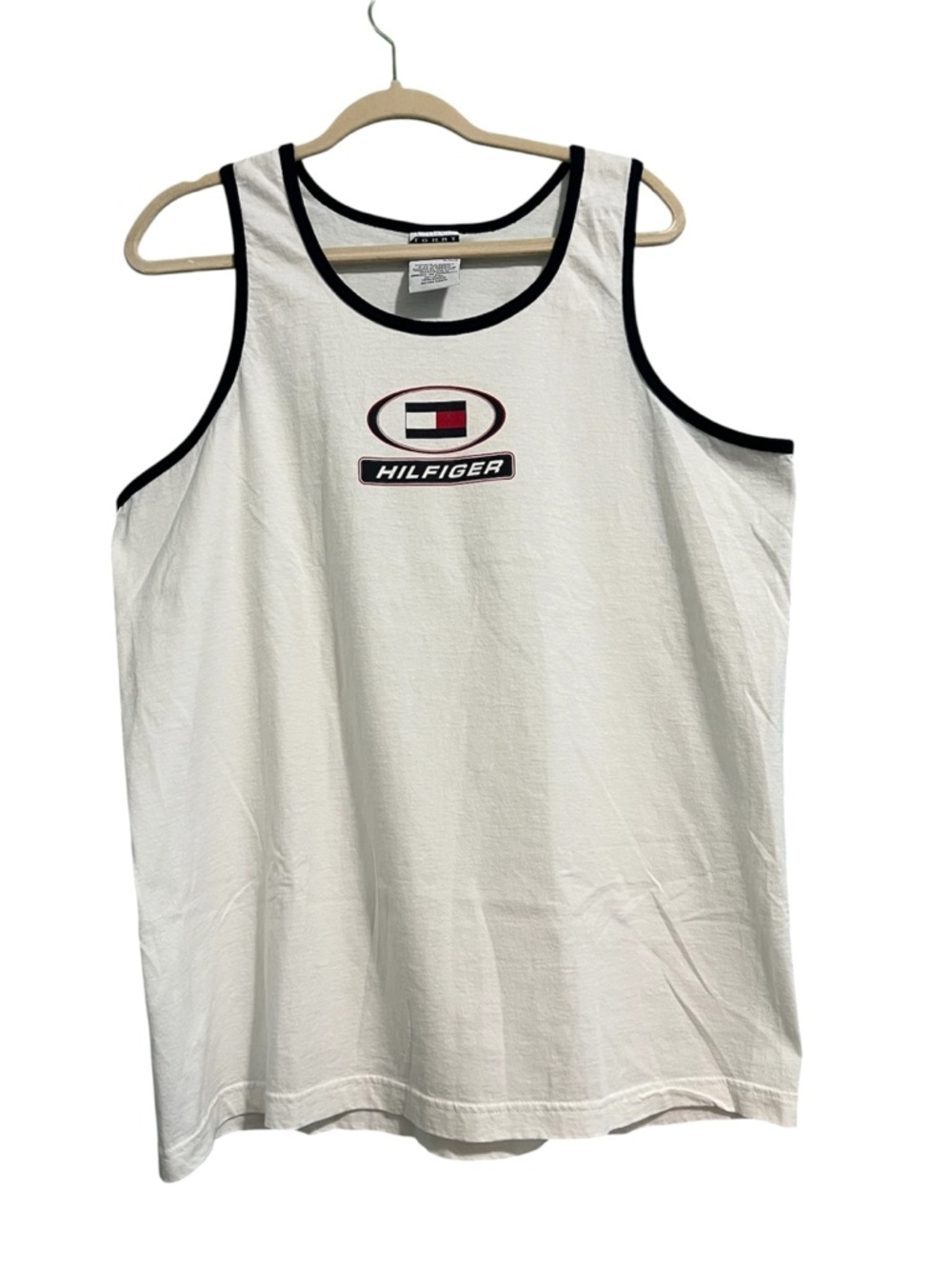 Vintage 90s Hilfiger Athletics Tank Top XL white Mens MADE in USA Y2K Sports
